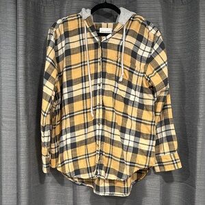 American Eagle Button Down Hooded Button Down Plaid Shirt